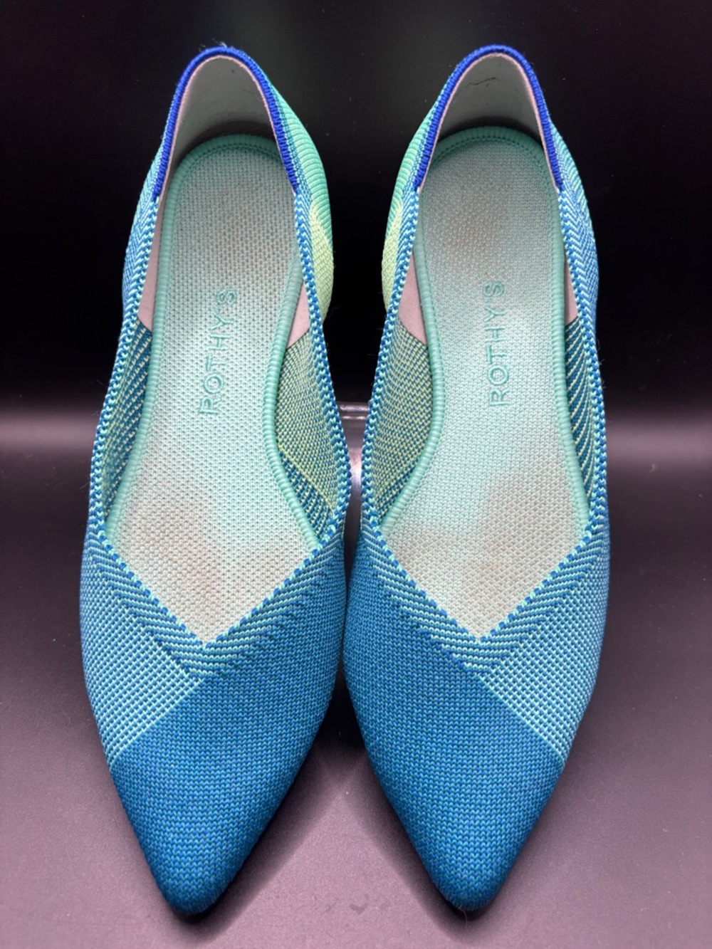 Rothy's Teal and Mint Pointed Knit Flats